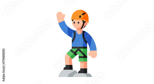 Cartoon Adventurer Celebrating Achievement While Standing On A Rock Against A Black Backdrop