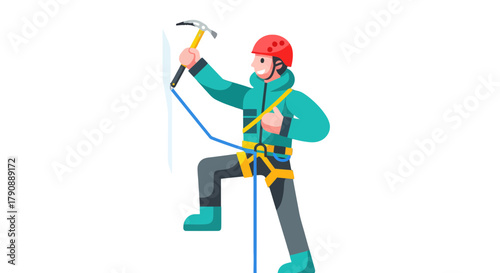 Cartoon Illustration Depicting a Person Engaged in the Activity of Ice Climbing
