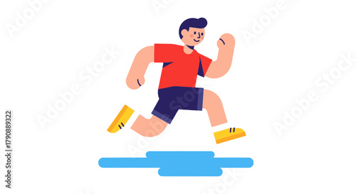 Cartoon Agile Athlete Jumping Over A Blue Line Demonstrating Physical Activity