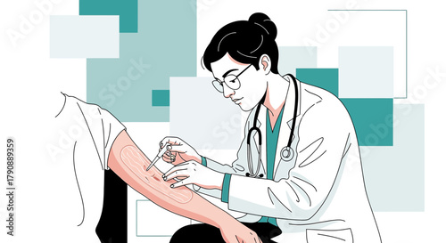 Illustration depicting a healthcare professional performing a skin allergy test on a patient