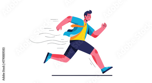 Cartoon Illustration Of A Young Man Running Fast Against Black Background