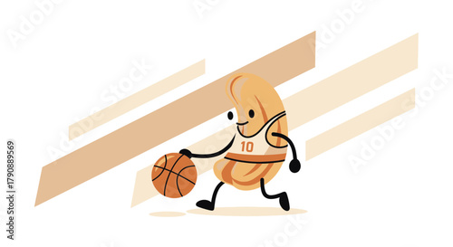 Cartoon Cashew Player Dribbling Basketball Energetically Towards The Viewer Showing Dexterity