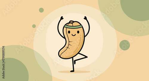 Cartoon Cashew Doing Yoga and Balancing, in a Relaxed and Peaceful Style