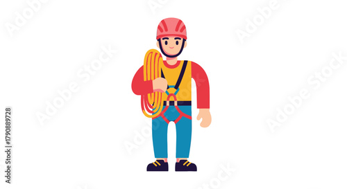 Cartoon Climber Depicted in Bold Colors Preparing Adventure And Rock Climbing Expedition