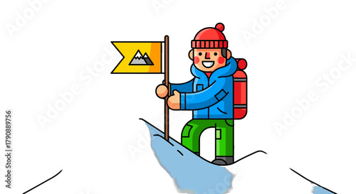 Cartoon Climber Reaching The Summit Illustrating Success And Achievement Goals Reached