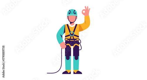 Cartoon Climber Gesturing Confirmation of Safety and Illustrating Rock Climbing Activity