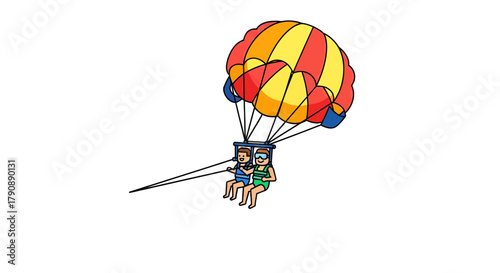 Cartoon Parasailing Adventure Featuring Two Friends Soaring Through The Dark Sky