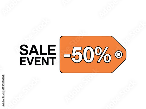 A sale event tag shows a discount of fifty percent off.