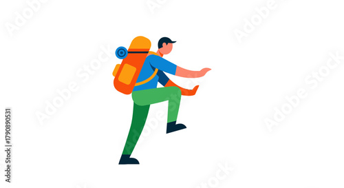 Cartoon Representation Of Hiker Climbing A Mountain With A Colorful Backpack