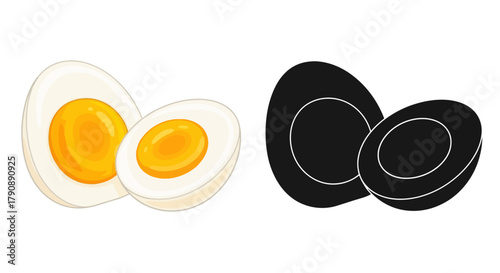 A visual comparison of a halved boiled egg and its black silhouette