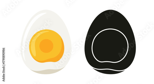 A visual comparison of a cracked egg and a dark stylized pebble