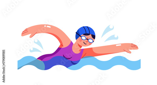 Cartoon Swimmer Gracefully Gliding Through Water With Focus and Determination
