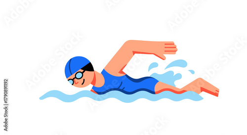 Cartoon Swimmer Gracefully Gliding Through Water With Focus and Determination