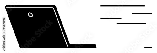 Open laptop screen with horizontal motion lines suggesting data transfer, fast digital communication, or modern technology. Ideal for business, speed, connectivity, innovation, tech, progress simple