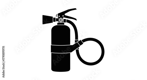 A simple black and white illustration of a standard fire extinguisher