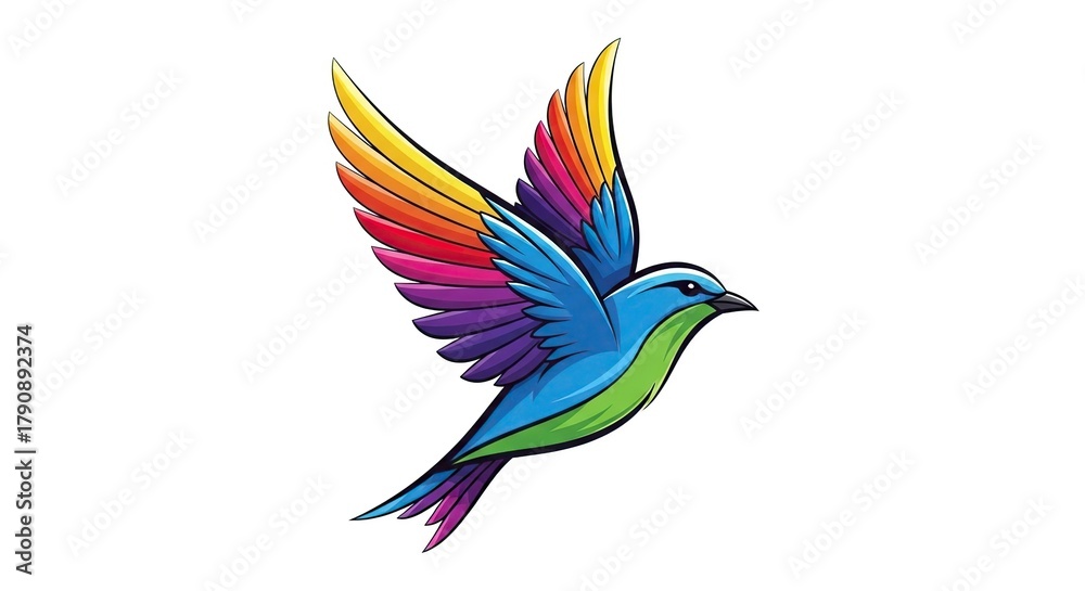 Fototapeta premium Colorful bird flying with open wings, a vibrant and artistic representation of nature
