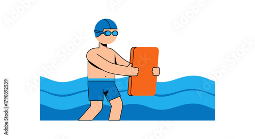 Cartoon Swimmer With Swimming Aid In The Pool Underneath A Black Background