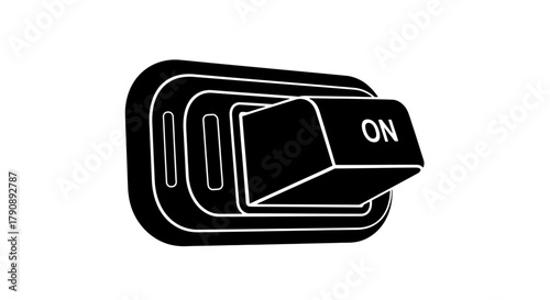 A simple black and white illustration of a toggle switch in the on position