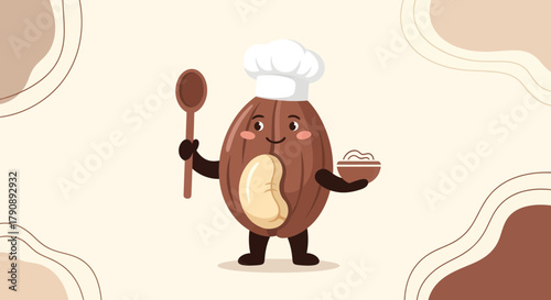 Chef Almond Presenting Delicious Meal And Smiling, Cartoon Illustration, Nutrition Concept