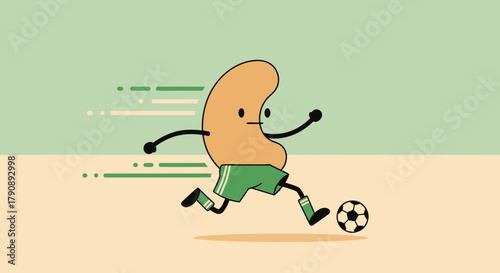Cartoonish Bean Kicking Soccer Ball, Fun Illustration, Sports And Healthy Lifestyle