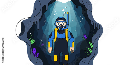 Cave Diver: Exploration Beneath Dramatic Illumination in a Mysterious Depths Scene