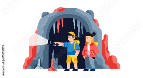 Cave Exploration Adventure, Exploring Dark Caves With Flashlight, Adventurers Team Discovery