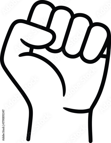 A powerful clenched fist, symbolizing strength, protest, and unity, drawn in a bold, minimalist outline style