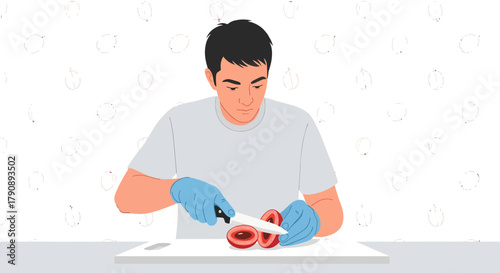 Chef Slicing Fresh Fruit With Precision And Care In A Culinary Setting Presentation