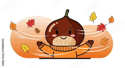 Charming Chestnut Character Joyfully Embraces Fluttering Autumn Leaves in the Breeze