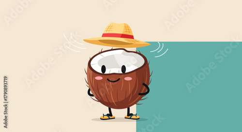 Charming Coconut Character Vacationing with Sunglasses on a Bright Summer Day