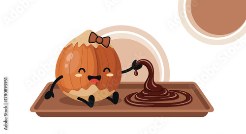 Charming Nut Character Preparing Decadent Chocolate Dessert on Brown Tray