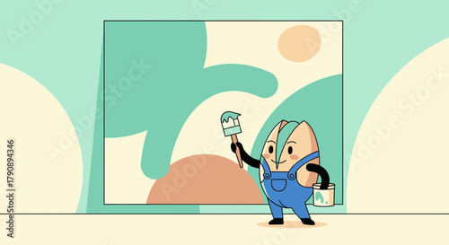 Charming Pistachio Painter Bringing Life To A Abstract Creative Mural Artwork