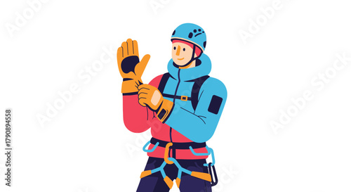 Climber Preparing For Adventure Readying Gloves And Harness Against Black Background