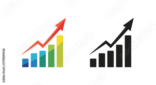 Growth charts with increasing bar graphs in color and monochrome versions