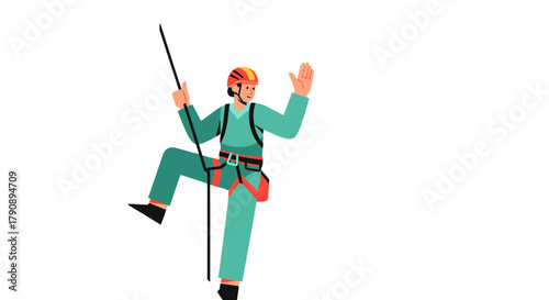 Climbing Athlete Vector Illustration Depicting Pursuit Of Height Adorned In Gear For Endurance