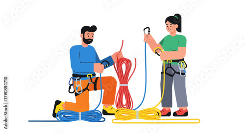 Climbers Prepare Ropes And Gear For Adventure, Preparing For The Ascent, Outdoors