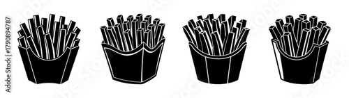 Illustration of french fries in black and white, fast food snack vector graphic design art