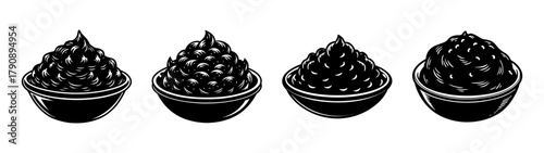 Black and white illustration of asparagus spears in varying stages of growth in pots vector art