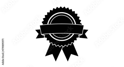 Simple black and white illustration of a classic award ribbon and seal design