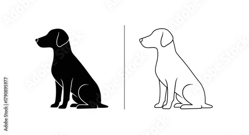 A simple illustration depicting a dog in both solid and outline forms