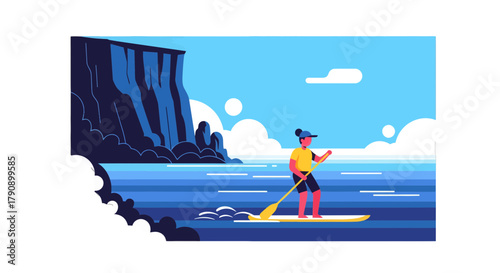 Coastal Paddling Adventure Illustration: A Vibrant Depiction Of Summer Leisure