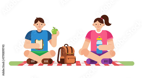 Couple Enjoying a Scenic Picnic Moment with Snacks and a Backpack Outdoors Relaxing