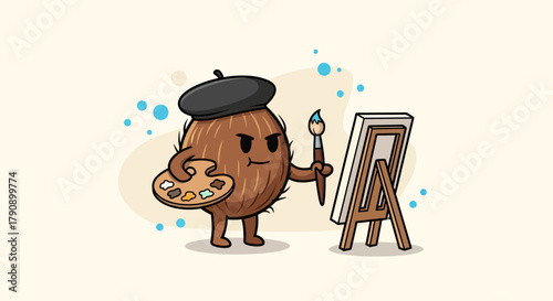 Coconut Artist: A Whimsical Coconut Painter Creating Art on a Canvas