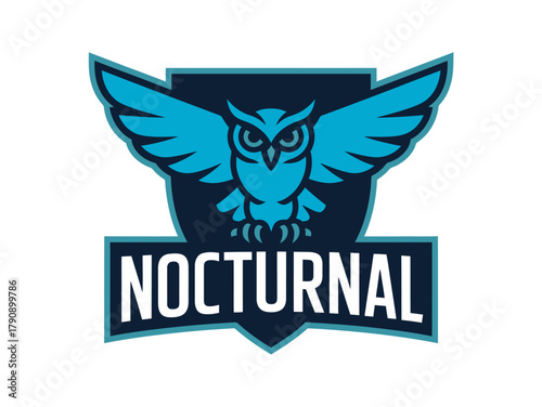 A stylized graphic illustration of an owl with outstretched wings, superimposed on a shield, with the word "NOCTURNAL" emblazoned below, representing a logo or emblem.