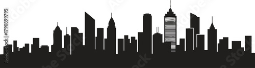 City skyline silhouette with high rise buildings and urban landscape featuring modern architecture