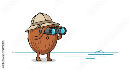 Coconut Explorer With Binoculars: A Whimsical Tropical Vacation Adventure