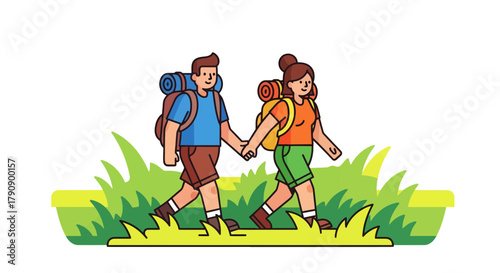 Couple Hiking Together Holding Hands On A Beautiful Sunny Day Exploring Nature Outdoors