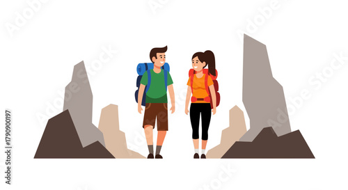 Couple Hiking Together Smiling Near The Mountains During Their Adventure Trip