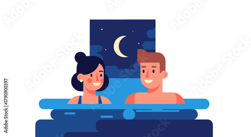Couple In A Hot Tub Enjoying A Moonlit Night, Perfect For Romance And Relaxation