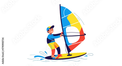 Colorful Windsurfer Gliding Across Water Depicting Water Sports and Recreation